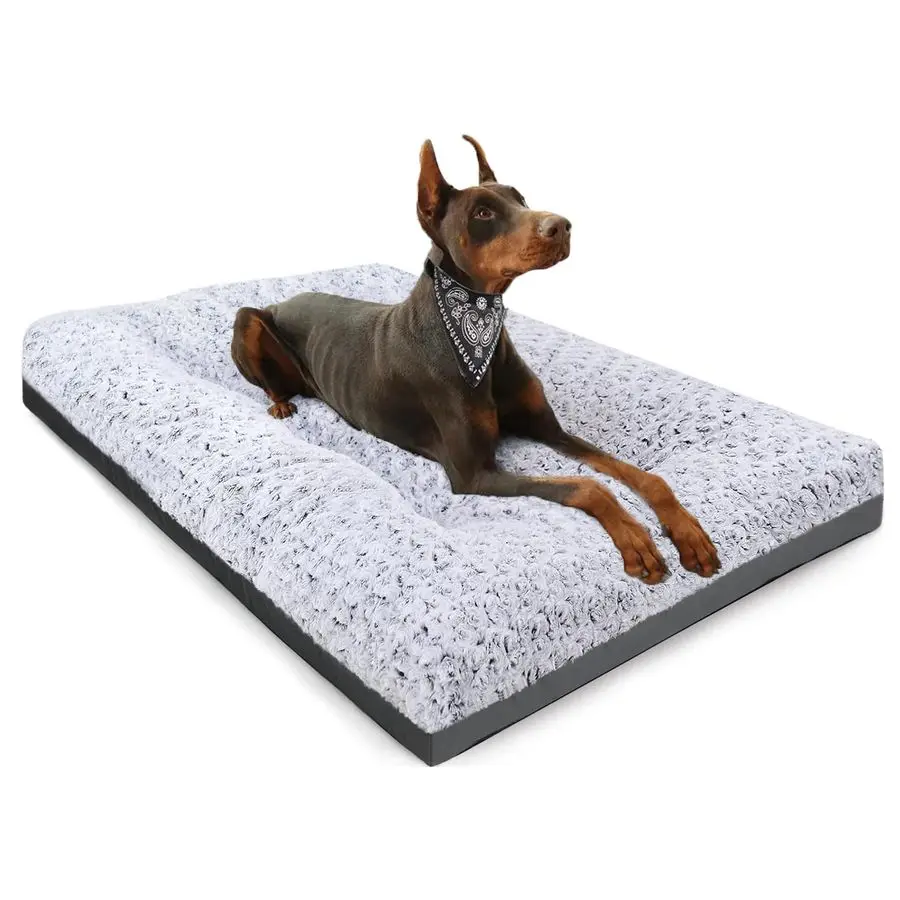 

Deluxe Washable XL Dog Bed Dog Crate Mat 41 inch Comfy Fluffy Kennel Pad AntiSlip for Dogs Up to 90 lbs, 41 x 27, Grey