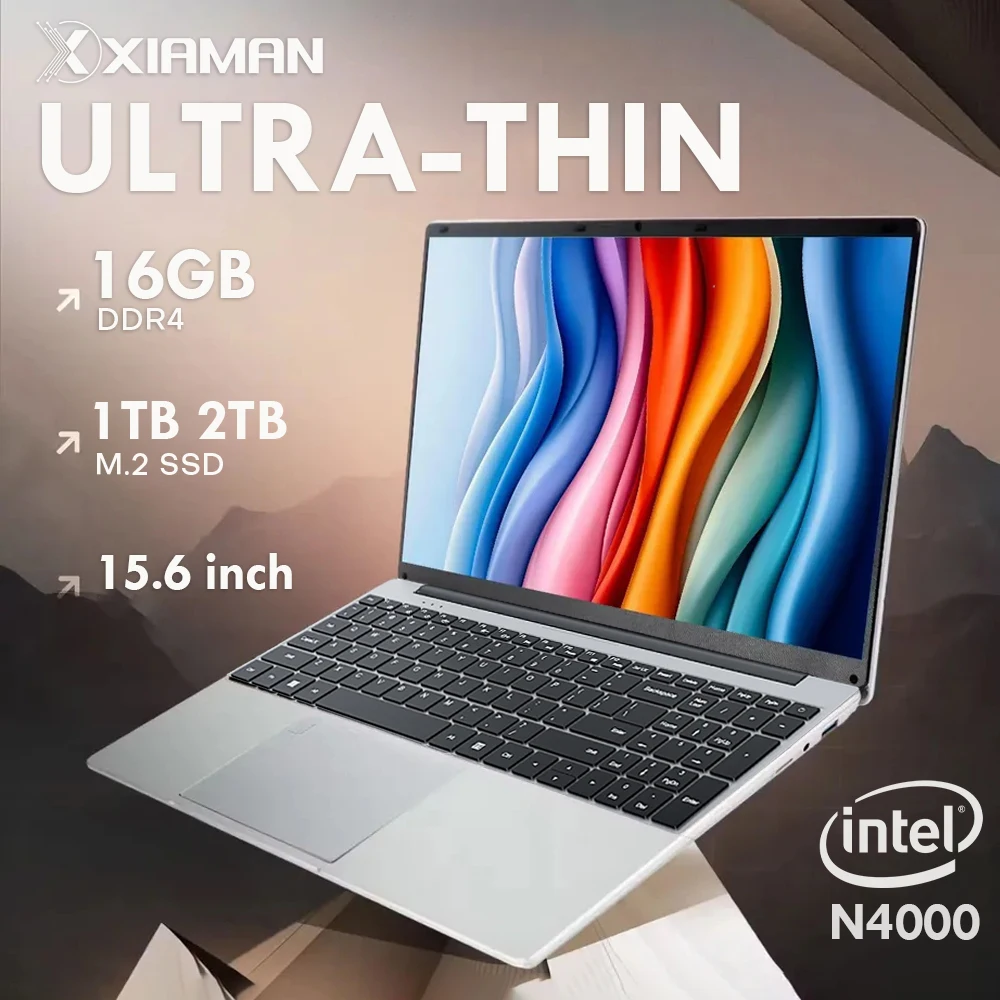 Xiaman 15,6-calowy Intel Notebook PC Gamer Ultra Slim Laptop Intel Celeron N4000 16 GB RAM 1 TB 2 TB SSD Komputer PC Windows 11 Pro