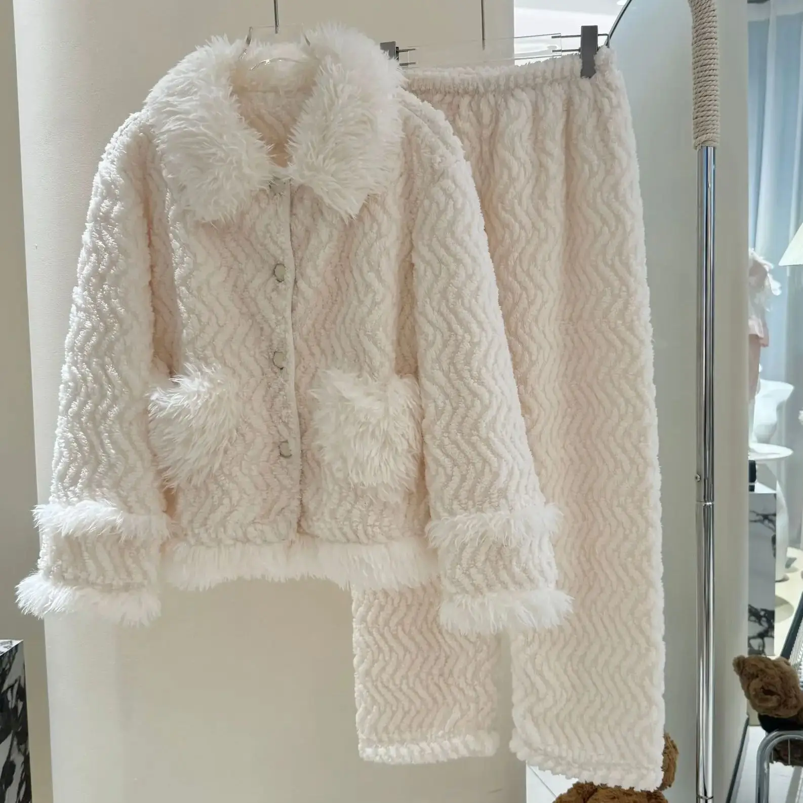 

Зимняя теплая одежда для сна из кораллового флиса, женские пижамы с длинными рукавами, пижамный комплект с длинными рукавами, комплекты брюк, домашняя одежда, домашний костюм