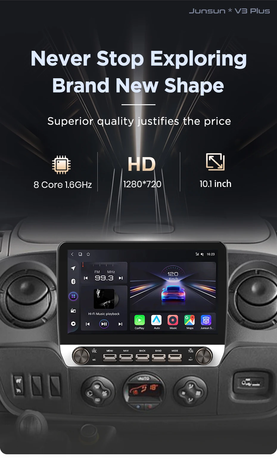 Junsun 10,1" Tasten Drahtloses Carplay Android Auto Autoradio für Renault Master Opel Movano 2010-2021 Bluetooth GPS Navi 4G DSP – Detail 4