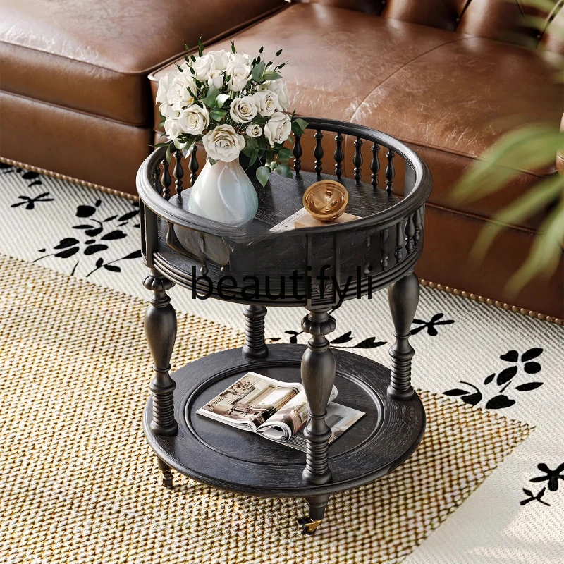 

Dining car French antique black moving edge few solid wood moving cart living room sofa corner few