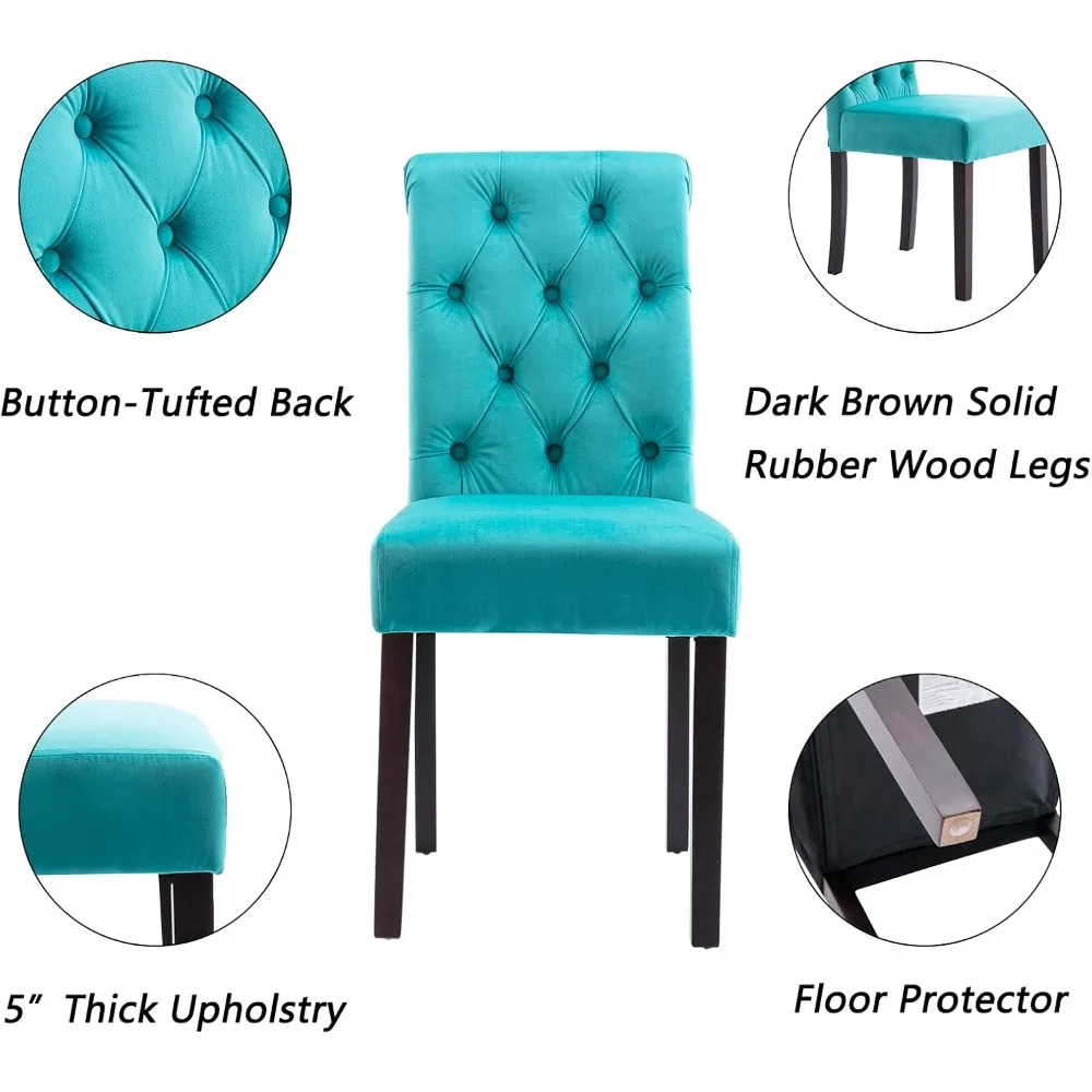 مجموعة من 4 كراسي بارسونز مخملية معنقدة - كراسي طعام بدون ذراع من الخشب الصلب #3