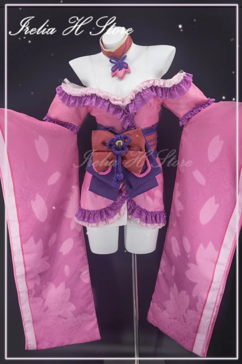 Costume de cosplay Irelia H Spirit Blossom Ahri personnalisé, tenue kimono rose, cosplay lol, robe de jeu pour Halloween