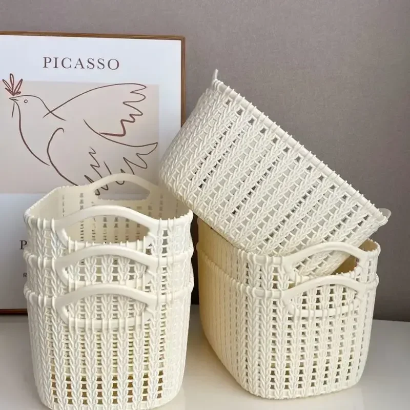 New Imitation Rattan Desktop Storage Basket Plastic Storage Basket Kitchen Basket Snack Box Bathroom Bath Storage Box Wicker