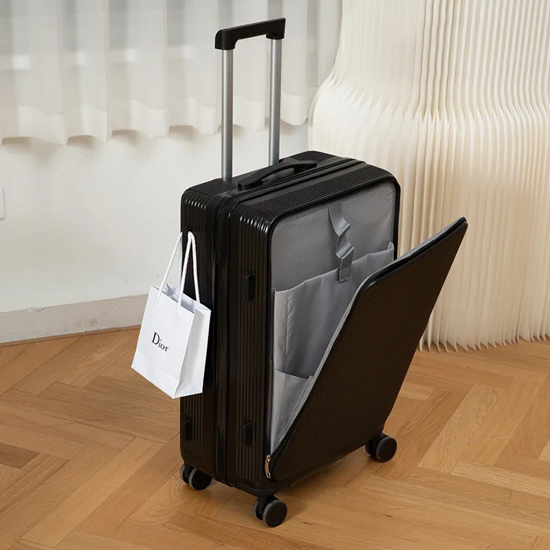 Multifunctional Aluminum Frame LuggagePCFront Opening Trolley Suitcase Password Suitcase Universal Wheel Boarding Bag