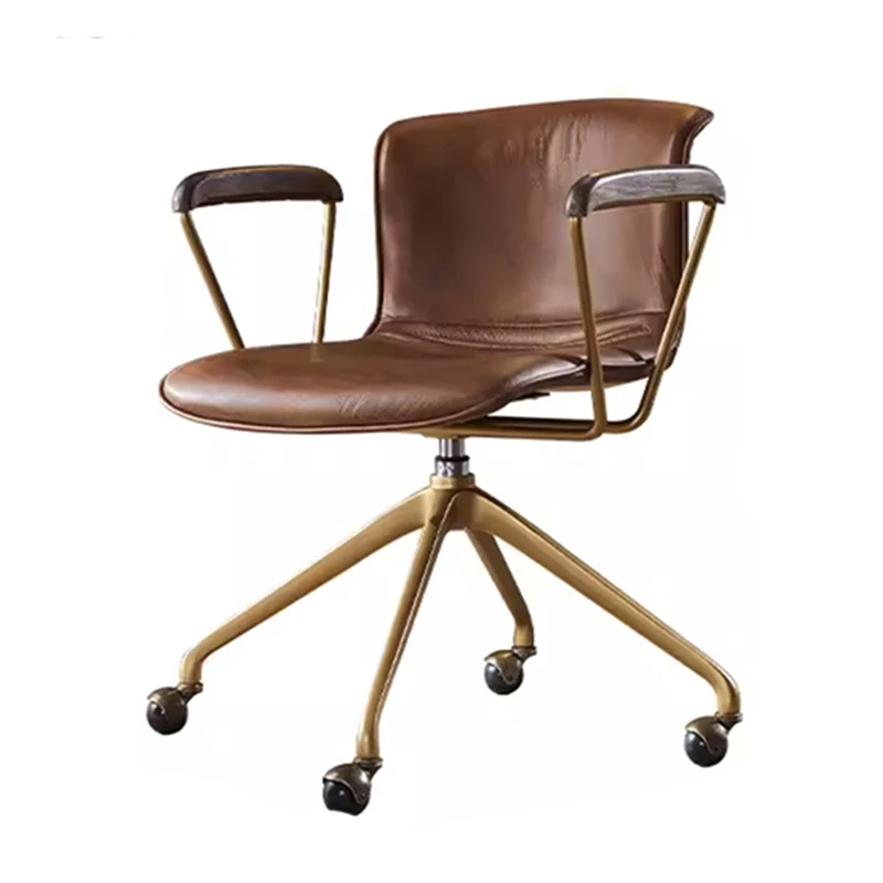 

Для легкого роскошного стула, минималистичный масляный воск, воловья кожа, компьютерный удобный стул для спальни, медная кожаная мебель для учебы, мебель для дома