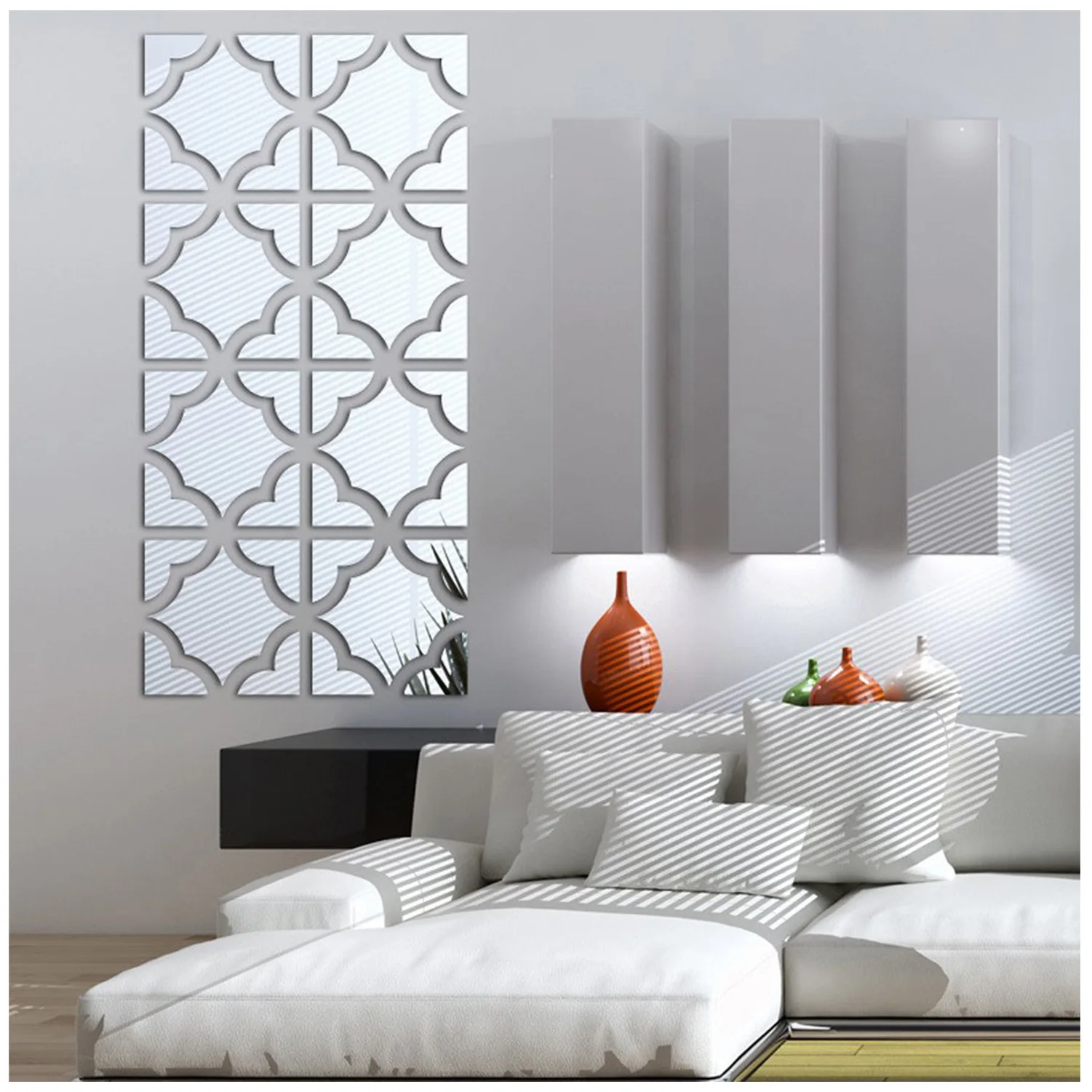 Acrylic Mirror Wall Stickers for Living Room and Bedroom, Wall Decoration, DIY Art, Home Mirrors, 8 PCs/Lot