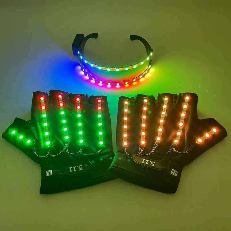 LED Colorful Gloves And Glasses DJ Dancing Performance Glowing Light Up Accessories Flashing Skull Gloves Cool Robot Glasses