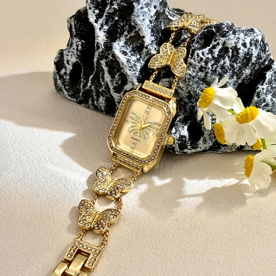 

Fashion Watch for Women Rectangular Face Butterfly-Link Bracelet Delicate Elegant Accessory