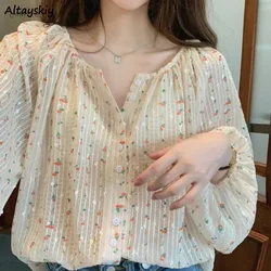 Korean Style Blouses for Women Long Sleeve Thin O-neck Loose Comfortable All-match Simple Design Young Girls College Streetwear