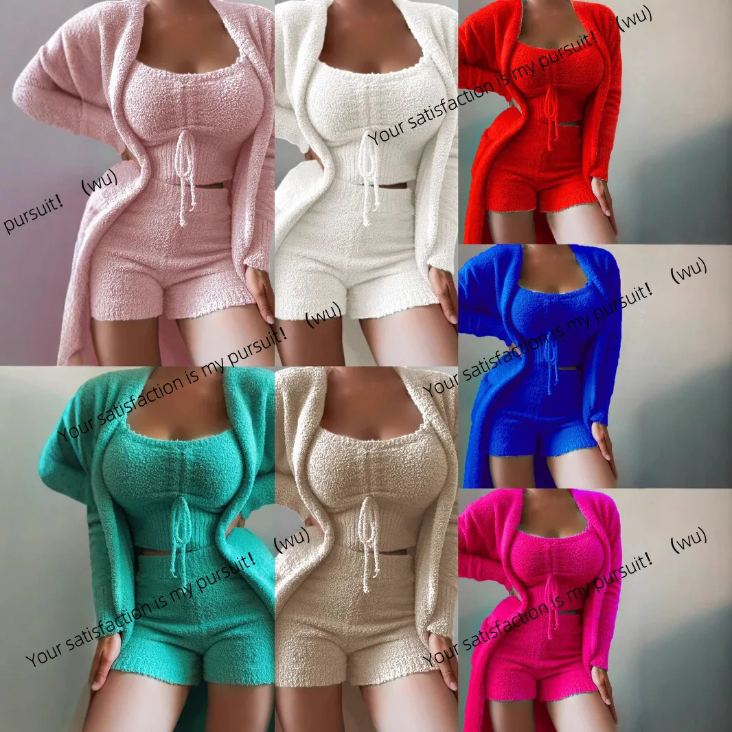 

Women's new plush 3-piece set loungewear