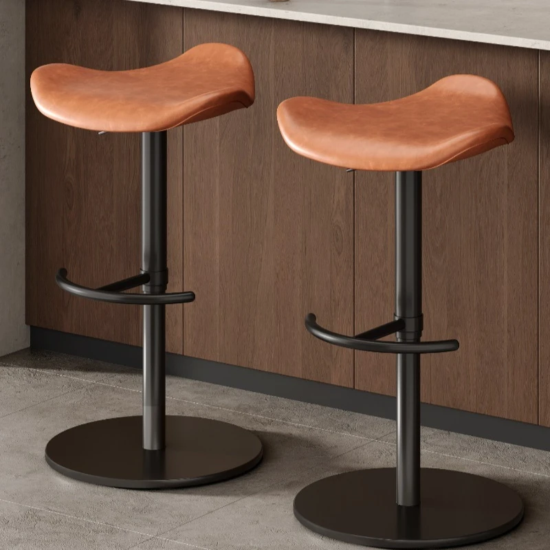 Metal Modern Design Bar Chair High Kitchen Height Adjustable Accent Bar Chair Leather Swivel Taburete Alto Kitchen Furniture
