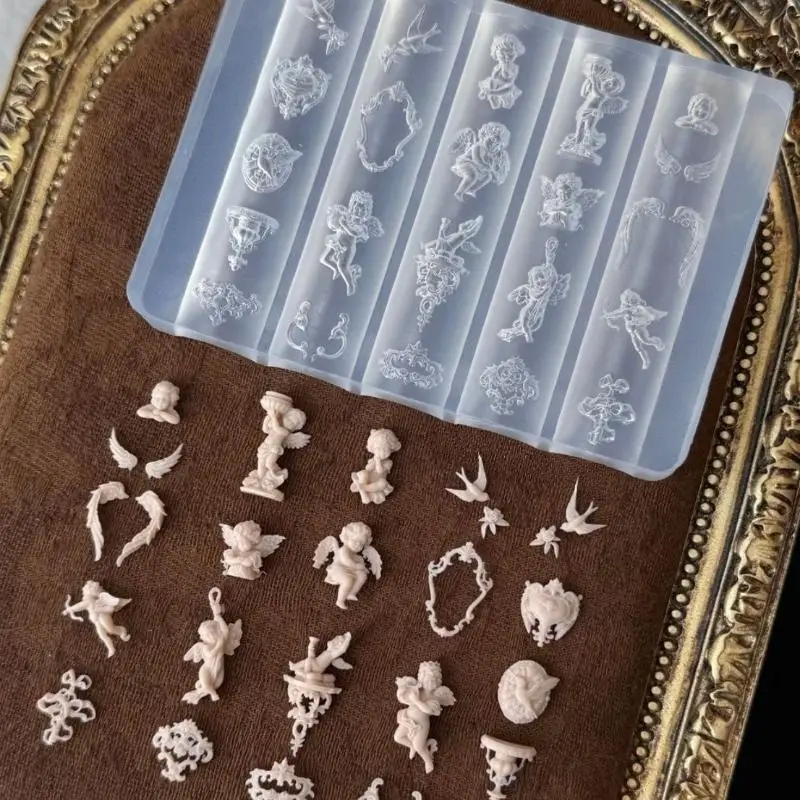 Engel Uhr 3D Silikon Nagel Form Herz Schloss Nägel Vorlagen DIY Nail art Dekorationen Stempelplatten Maniküre Design Werkzeuge