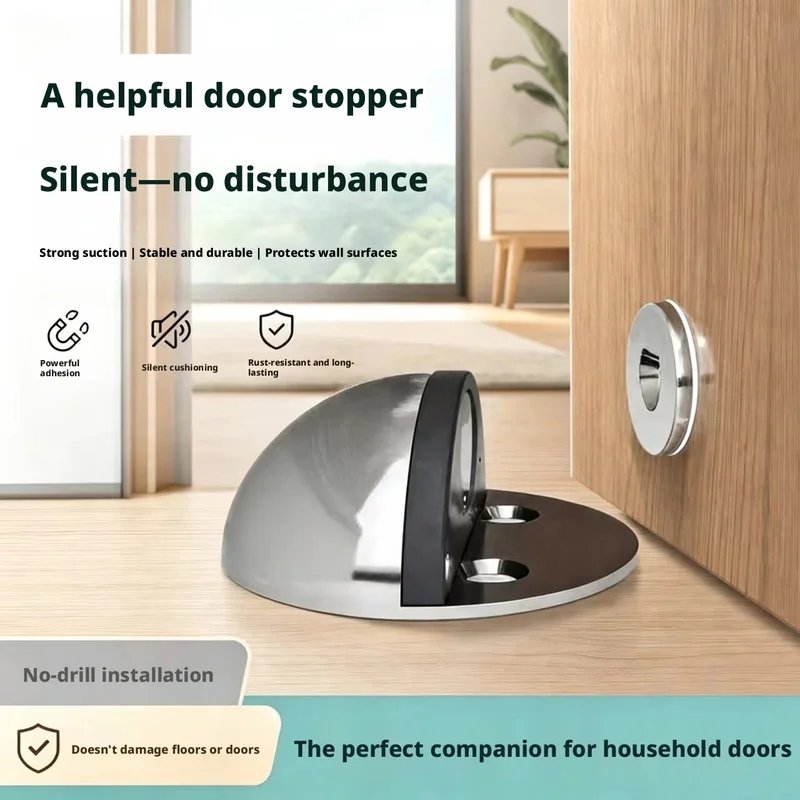 Magnetic Buffer Floor Door Stop, Punch-Free Anti-Collision Windproof Fixed Door Stopper for Home