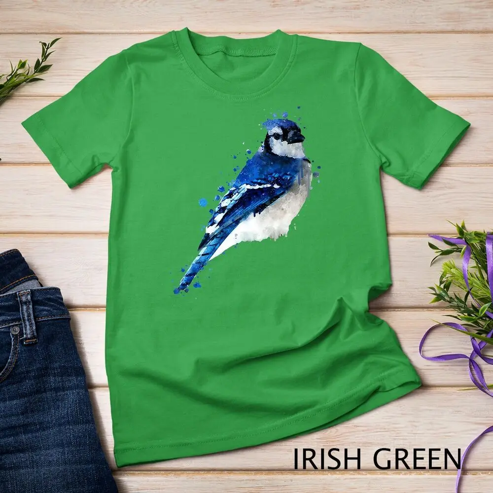 Aquarel Blauwe Gaai Vogel Artistieke Dieren Schilderij Premium Unisex T-Shirt