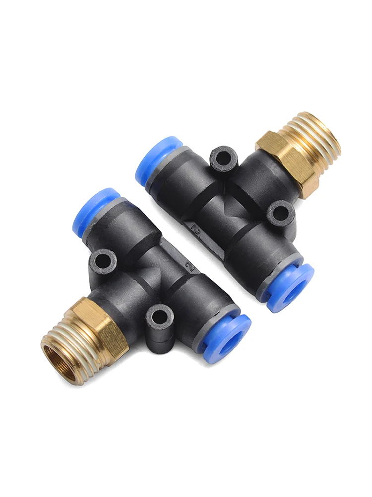 PB Pneumatic Air Connector Fitting 4mm 6mm 8mm 10mm 12mm OD Hose Tube Push In Tee Quick Connectors Thread M5 1/8 1/4 3/8 1/2