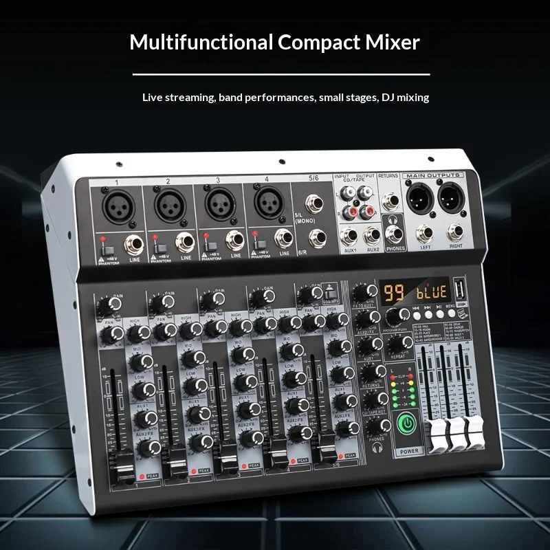 

99 DSP Bluetooth Mixer - Professional Audio Mixer with 48V Phantom Power, USB MP3, 3-Band EQ for Live Streaming Stage Recording