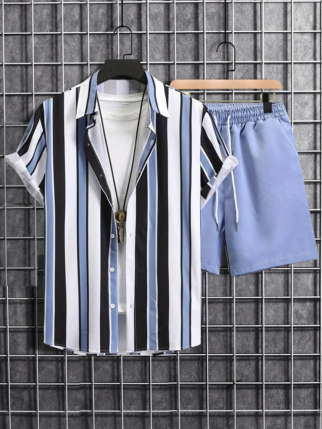 Conjunto de camisa con estampado 3D para hombre y mujer, camisa informal de manga corta con rayas Retro, pantalones cortos de playa de gran tamaño, trajes hawaianos, ropa de verano