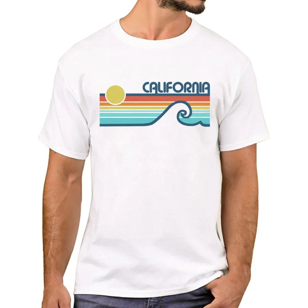 TEEHUB модная мужская футболка с геометрическим рисунком, Калифорния, ретро футболки с принтом заката, футболки с коротким рукавом, футболки для мальчиков в стиле Харадзюку