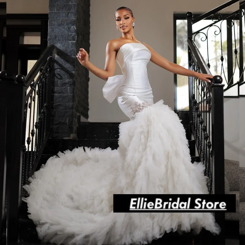 Роскошные свадебные платья русалки для женщин, многослойные оборки, аппликация из бисера, свадебные платья Vestido De Novia 2025 по индивидуальному заказу