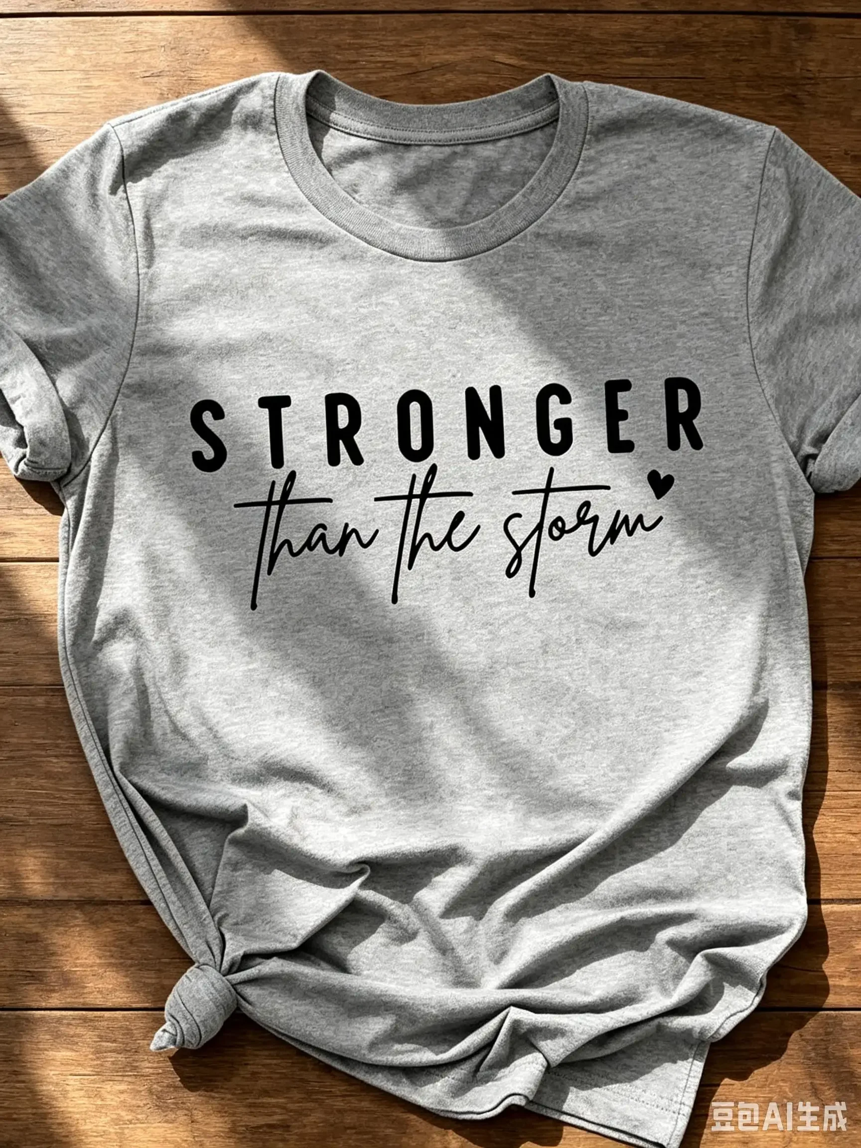 Women Crew Neck Short Sleeve T Shirt Stronger Than The Storm Inspirational Slogan Graphic Print Mustard Casual Spring Summer