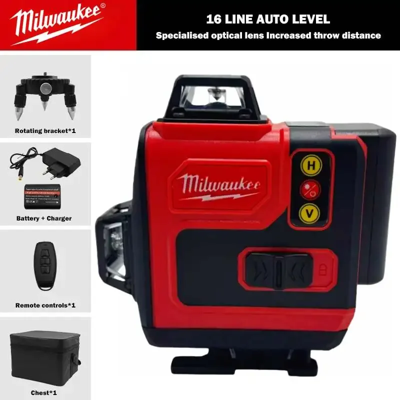 

100% Original Milwaukee Laser Level Green 16 Lines 4D Self Leveling 360 Horizontal And Vertical Super Powerful Laser level Beam
