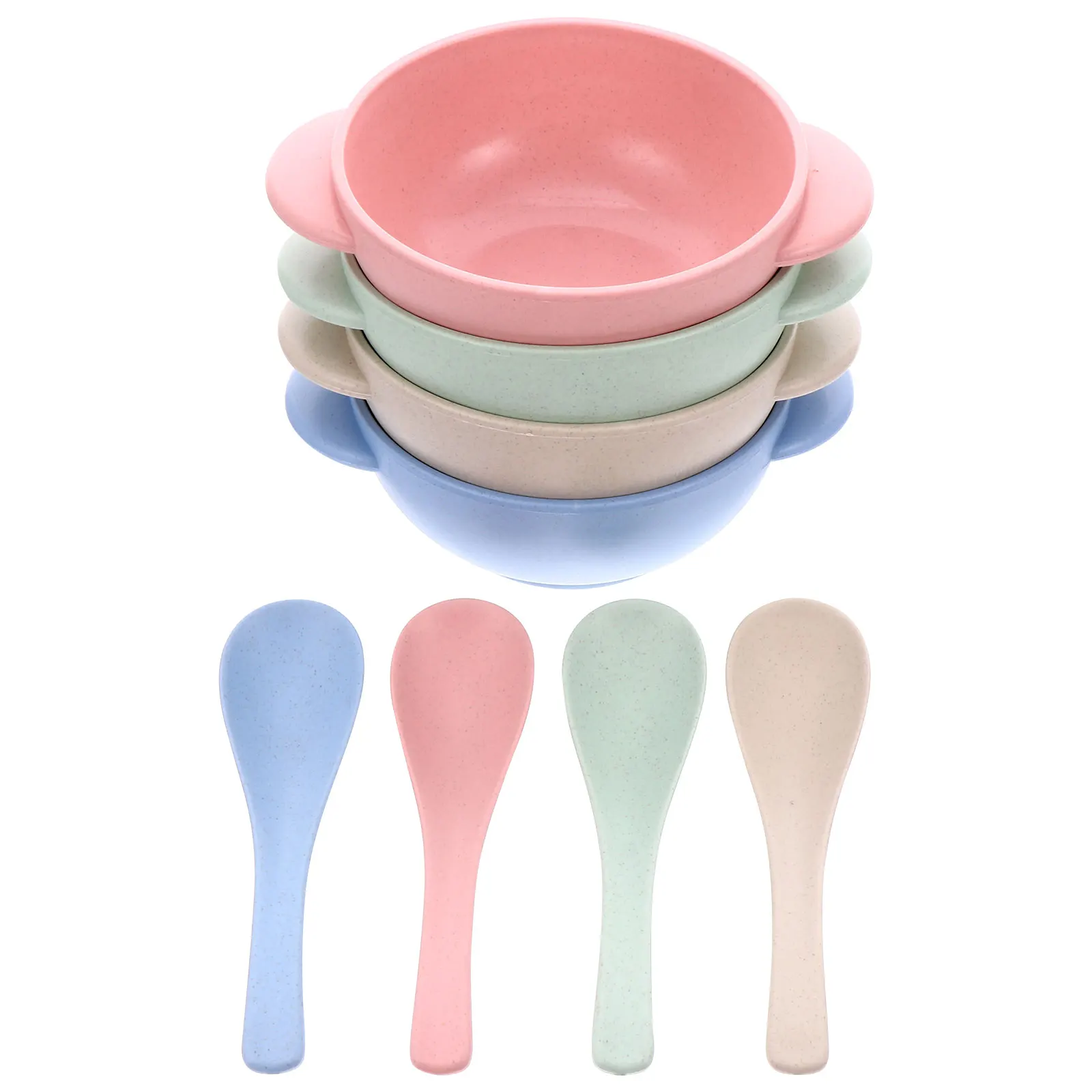 

4 Sets Toddler Feeding Durable Safe Baby Bowl Safe Kids Plastic Bowls Spoon Home Baby Tableware Use