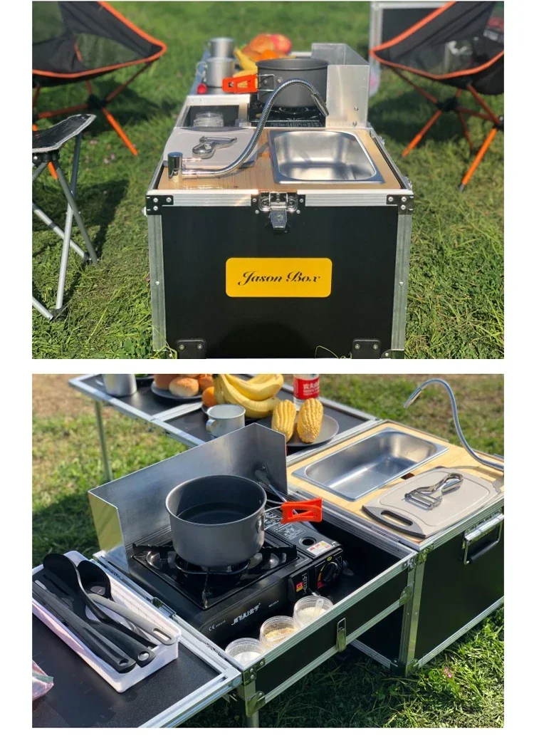 Outdoor camping portable mobile kitchenette camping picnic kitchen cooking folding storage box self-driving integrated stove