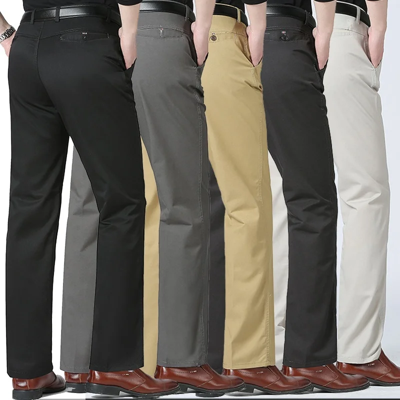 Pantalones rectos clásicos de Color sólido para hombre, pantalones de negocios informales ajustados con bolsillo con cremallera, moda de otoño