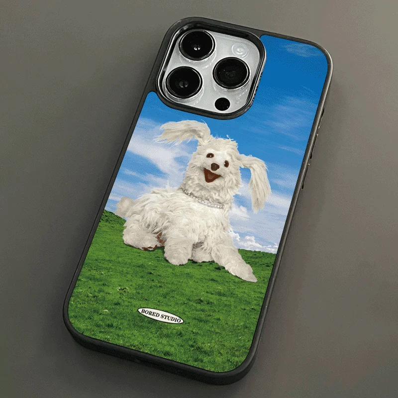 Blue Sky Happy Cute Dog Black Edge Soft Shell Phone Case for IPhone 15 14 13 12 11 Pro Max XR XS 7 8 Shockproof Soft Case Fundas