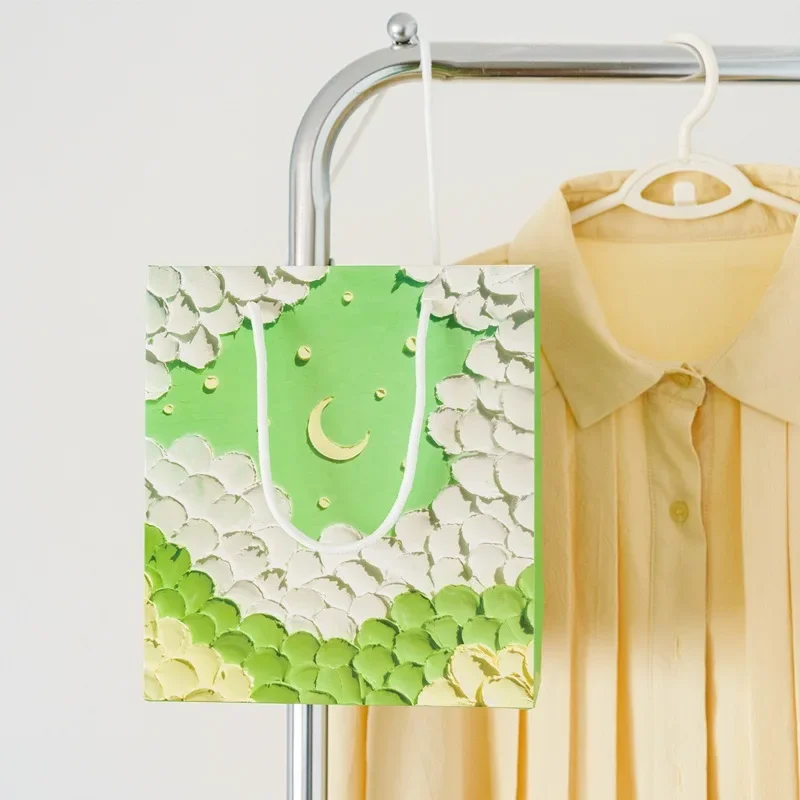 حقيبة هدايا برسومات زيتية إبداعية ، حقيبة حمل أدبية ، تغليف رائع لأعياد الميلاد ، صندوق ورقي ، صندوق تعبئة زهور ، مهرجان #2