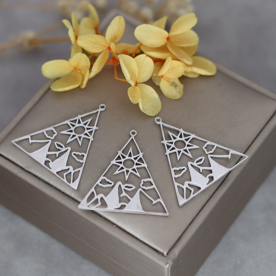 3pcs Stainless Steel Sun Cloud Mountain Triangle Pendant For DIY Necklace Earrings Bracelets Jewelry Making Charm Accessories