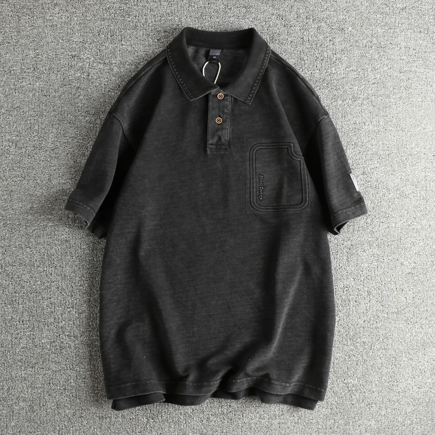 New summer heavy-washed old retro men's polo shirt three-dimensional imprinting process loose trendy lapel short-sleeved T-shirt