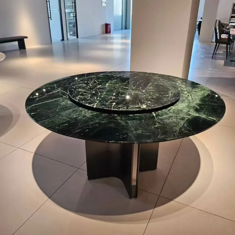 green luxury stone round dining table Italian light luxury high sense home living room natural marble round dining table
