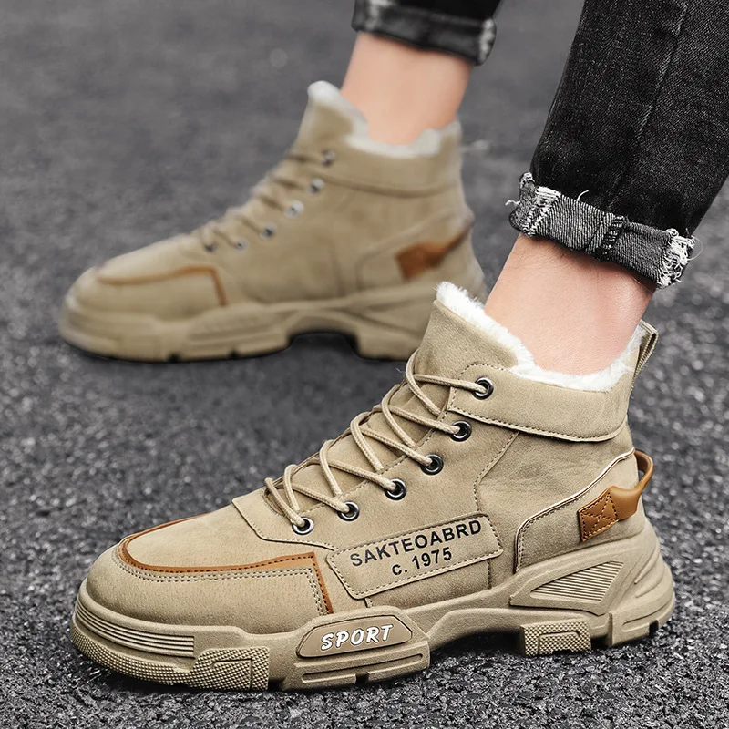 

New Boots Men Winter Fashion Plush Shoes Snow Boots Male Casual Outdoor Sneakers Lace Up Warm Shoes Non Slip Ankle Boots Male