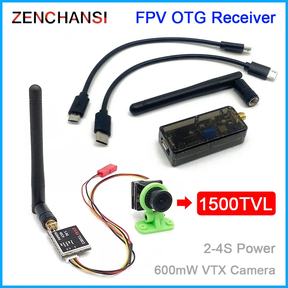 

Ready to use 5.8G FPV UVC Receiver Video Downlink OTG VR AndroidPhone and 600mW VTX Transmitter+CMOS 1500TVL Camera For RC Drone