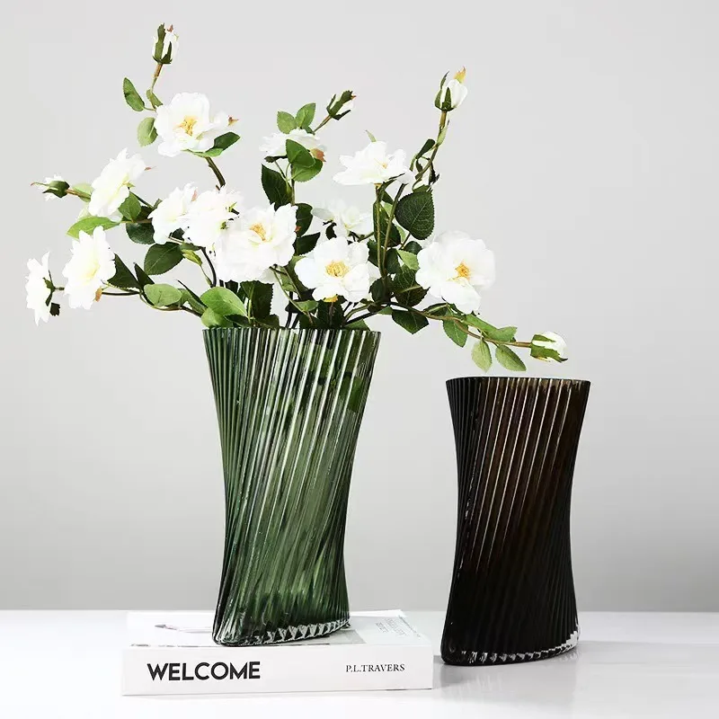New Nordic Modern Minimalist Home Living-Room Decor Vertical Stripe Glass Vase High-End Entryway