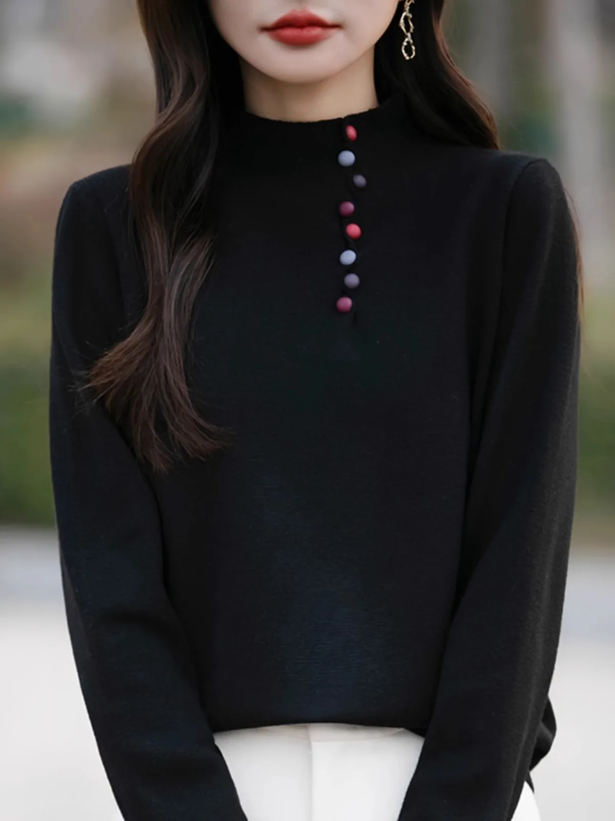 Maglione lavorato a maglia ampio da donna f Collo alto Design aperto Capispalla Faionable Partita interna Top invernale lungo Sve