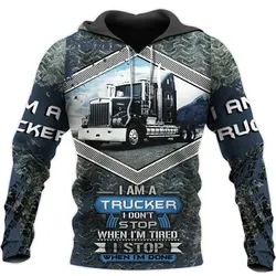 Autumn Men's Pullover 3D Printed Heavy Truck Pattern Men's Hoodie Racing Men's Apparel Fashion Sweatshirt Casual Oversized Top