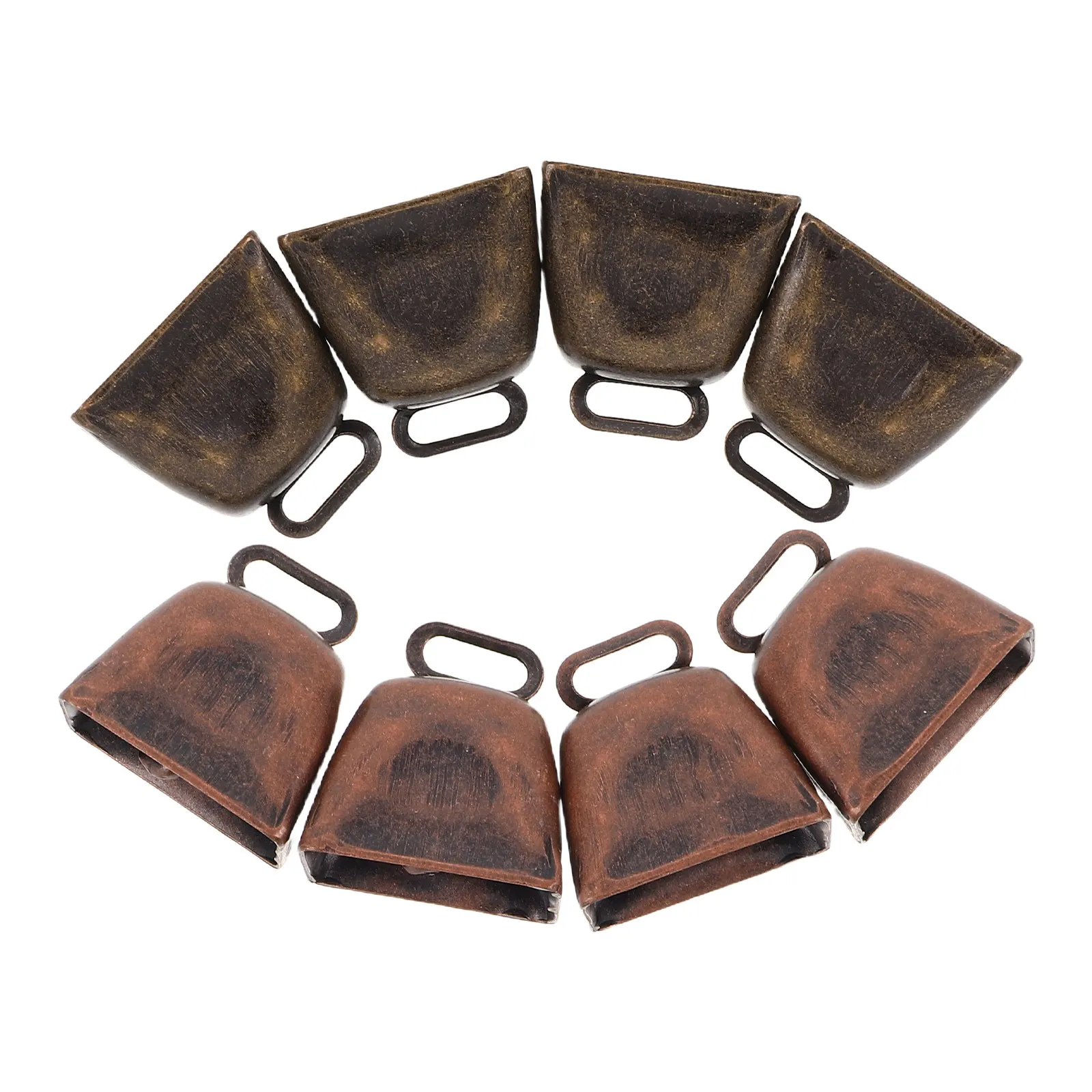 8Pcs Mini Vintage Cow Bells Rustic Metal Bronze Tone Cowbells for Party Farm Decor Craft DIY Supplies Loud Noise Maker