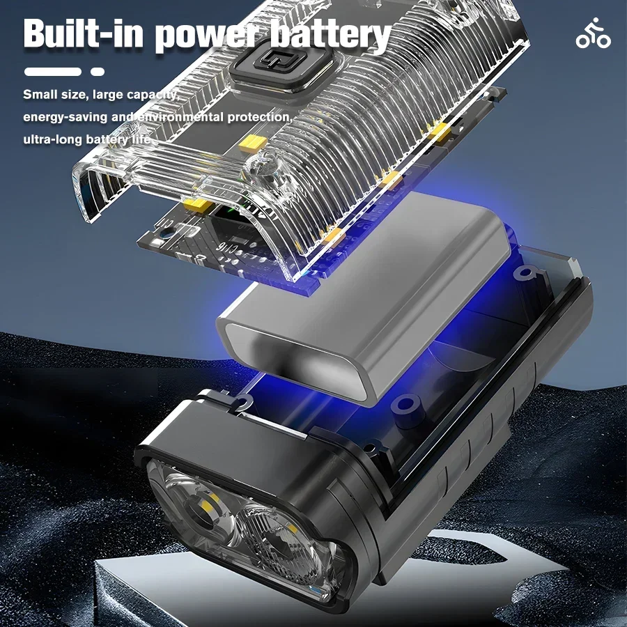 LED Portable Flashlight, Built-in Battery USB Charging, Power Display Function, Waterproof Bicycle Light, Bicycle Accessories