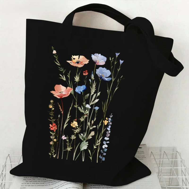 Woman's Shoulder Bag Wildflowers Pattern Tote Bags Canvas Shoulder Bags for Travel Daily Commuting Women's Reusable Shopping Bag