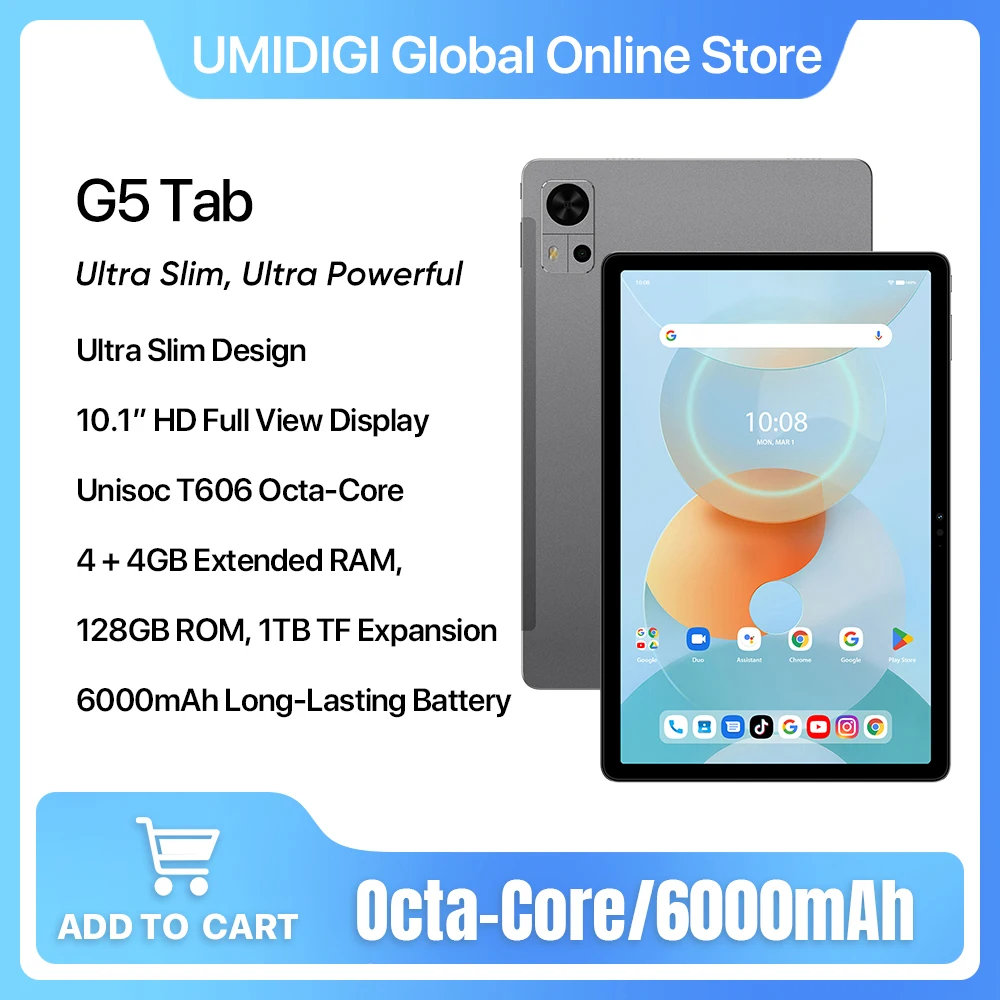 UMIDIGI G5 Tab Tablet Android 13,8GB(4+4GB Extend)RAM 128GB ROM Unisoc T606,10.1