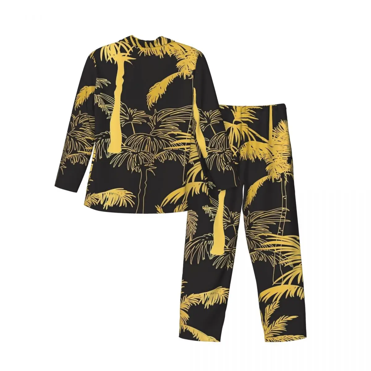 Pyjama imprimé palmiers dorés pour homme, vêtement de nuit tendance, loisirs, printemps, 2 pièces, décontracté, ample, surdimensionné, motif, ensemble pyjama