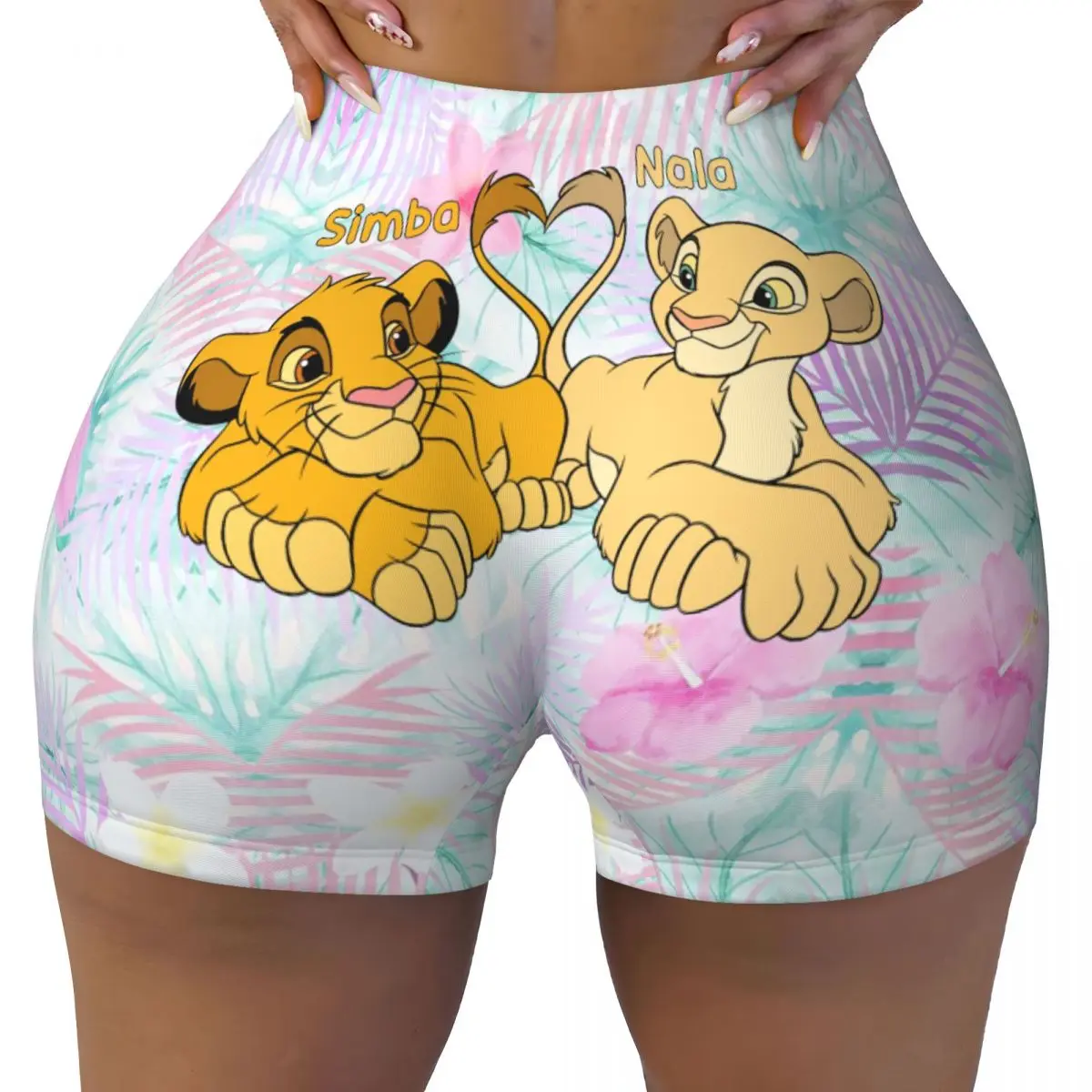 

Пользовательские шорты для бега и волейбола «Король Лев Симба и Нала», женские шорты для йоги в стиле аниме, спортивные шорты для тренировок