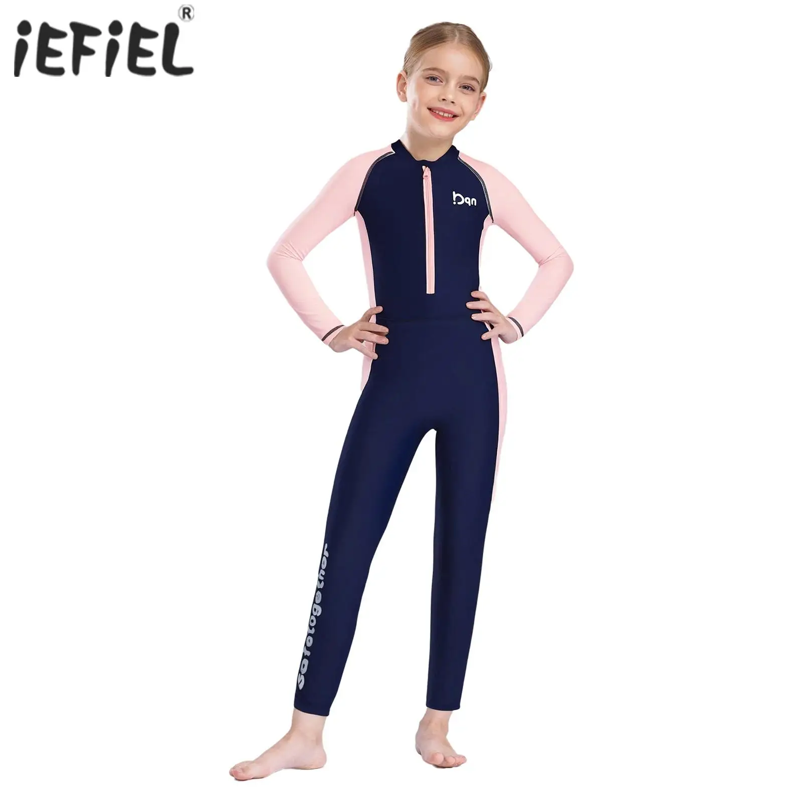 Kids Boys Girls Swim Jumpsuit One Piece Swimsuit Bathing Suit Long Sleeve Leotard Front Zipper Swimwear for Surfing Snorkeling