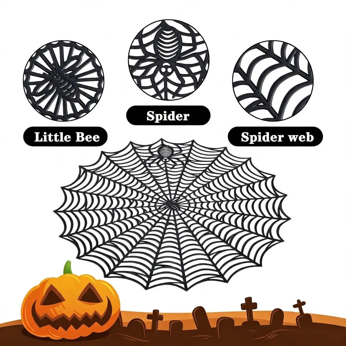 2Pcs Halloween Spider Web Placemats Heat Insulation Halloween Placemats Spider Web Table Mats Hollow Out Spiderweb Coasters