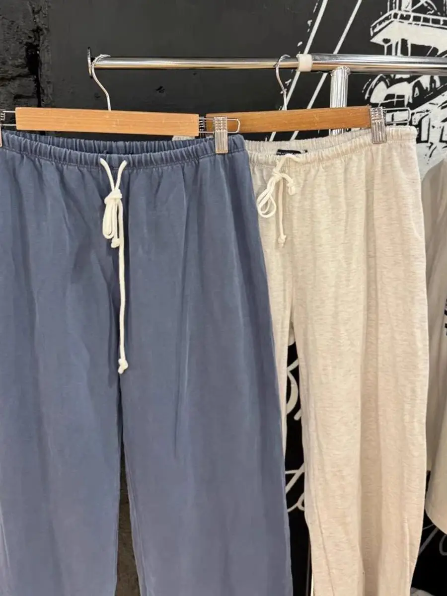 Pantalones de chándal rectos con cordón para mujer, pantalón largo de algodón suave de cintura alta, ropa de calle informal Vintage, Y2k, otoño