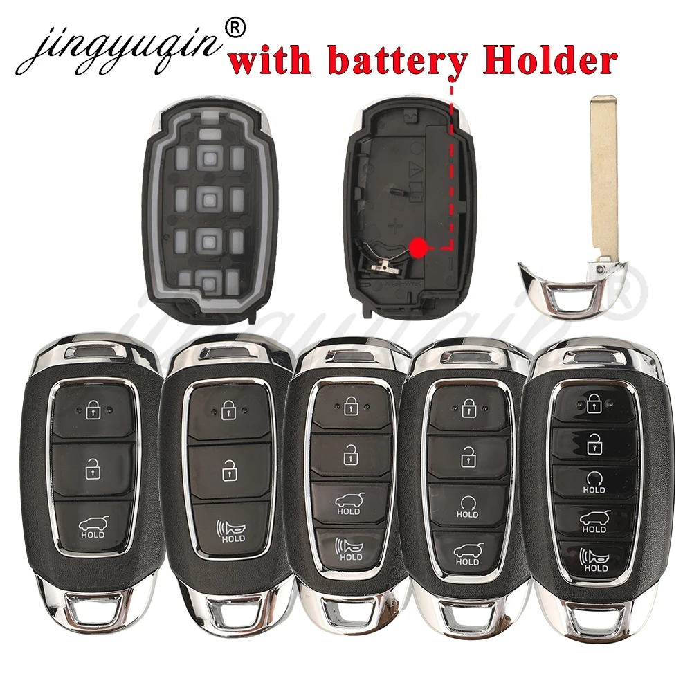 jingyuqin With Holder Smart Remote Car Key Shell Case for Hyundai Palisade Kona Avante Elantra Santa-Fe I30 2018-2021 Fob 3/4/5B
