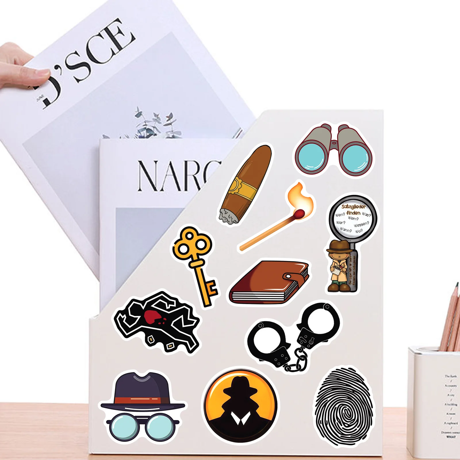 50 قطعة من ملصقات المباحث Secret Agent Spy Decals للهاتف المحمول وحقيبة الكمبيوتر المحمول ولوح التزلج وملصقات مقاومة للماء